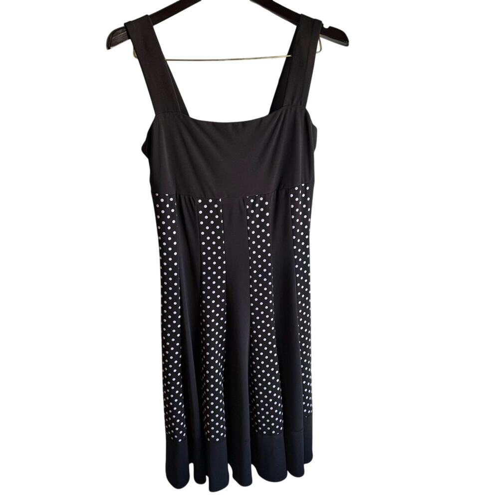 Frank Lyman Design Y2K K-pop Black and pale pink Polka Dot Midi swing Dress 6